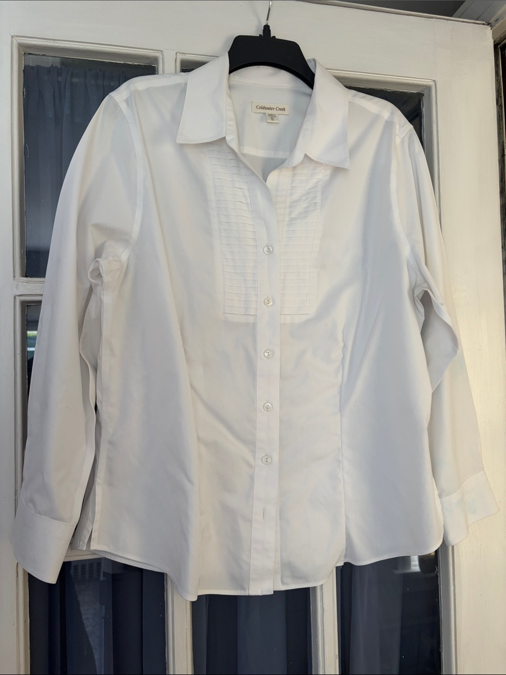 Coldwater Creek White Pleated Front Button-Up Blouse